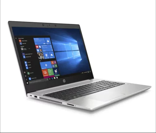 HP ProBook 450 G7 laptop open on a white background