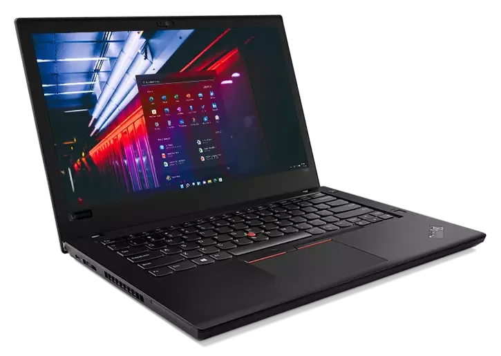 Silver Lenovo laptop open on a tidy home office desk